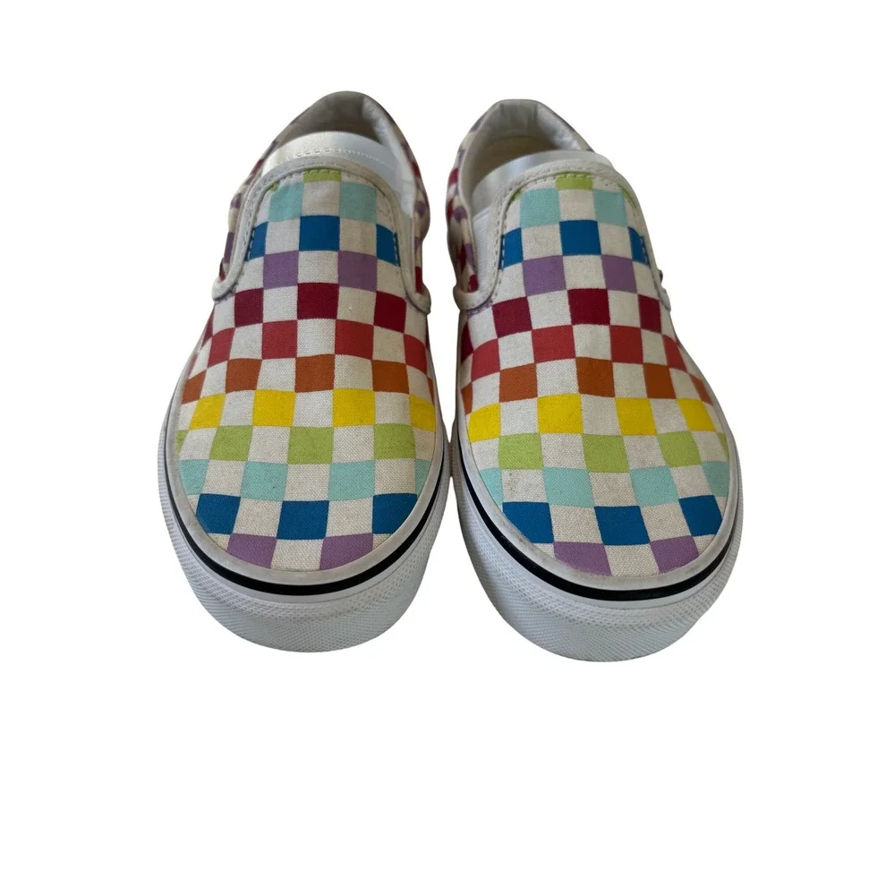 Vans Slip On Rainbow Checkerboard Women 5 Multicolor Canvas Skate Shoes